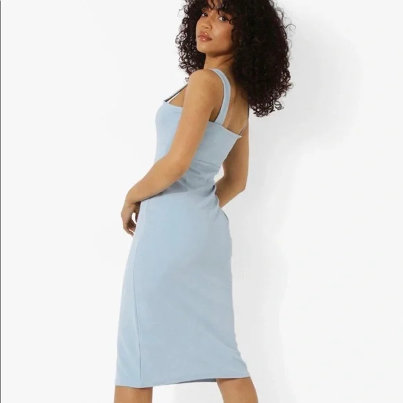 PETITE SQUARE NECK SPLIT MIDI DRESS, SIZE 10, PALE BLUE - Picture 2 of 4